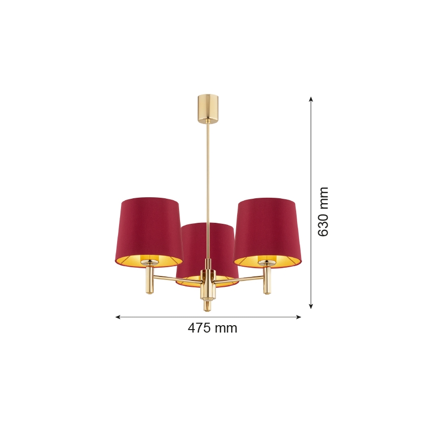 Argon 6266 - Pendellampe PONTE PLUS 3xE27/15W/230V rød