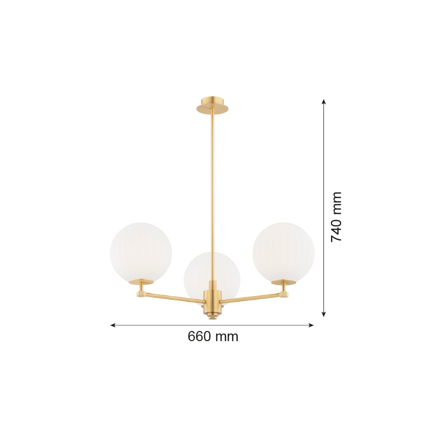 Argon 6307 - Pendellampe PALOMA 3xE14/7W/230V guldfarvet/hvid