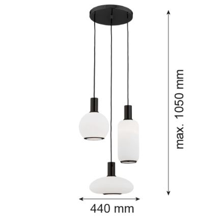 Argon 6323 - Pendel SAGUNTO PLUS 3xE27/15W/230V sort
