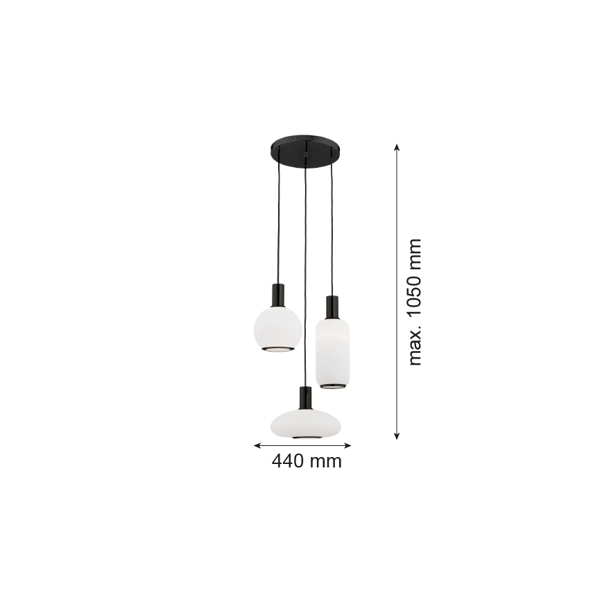 Argon 6323 - Pendel SAGUNTO PLUS 3xE27/15W/230V sort
