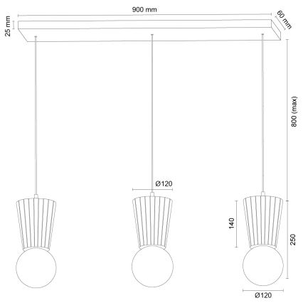 Argon 6358 - Badeværelsespendel med kabelophæng VOLANTE 3xG9/6W/230V IP44 brun