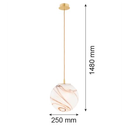 Argon 8447 - Pendel ALMIROS 1xE27/15W/230V diameter 25 cm alabast guldfarvet