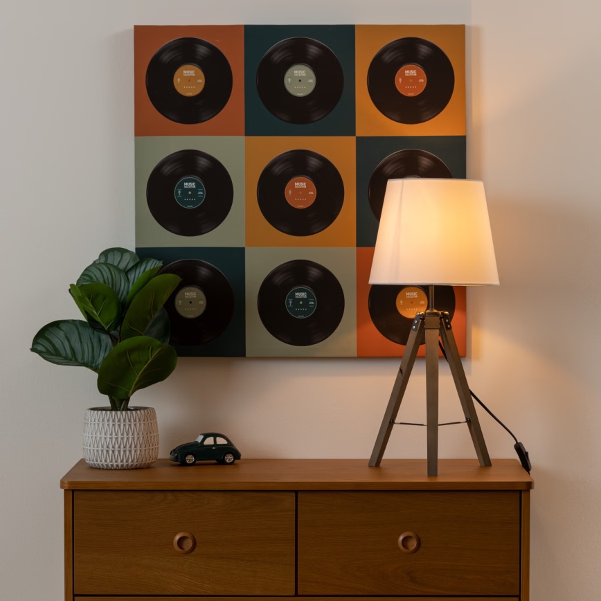 Atmosphera - Bordlampe RUNO 1xE27/25W/230V træ/hvid