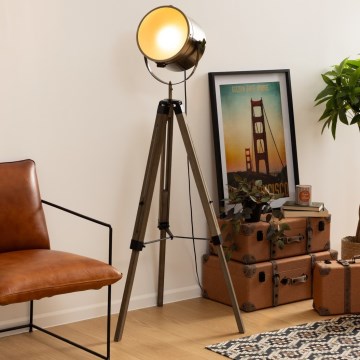 Atmosphera - Gulvlampe EBOR 1xE27/25W/230V fyrretræ/messing