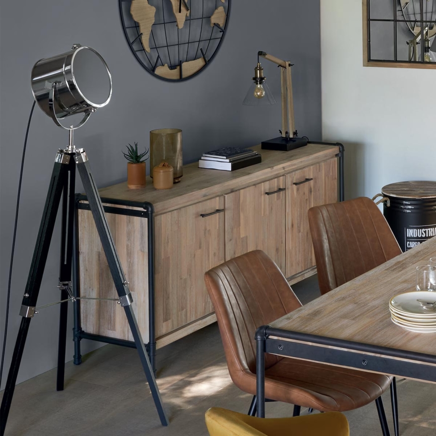 Atmosphera - Gulvlampe EBOR 1xE27/25W/230V fyrretræ/skinnende krom