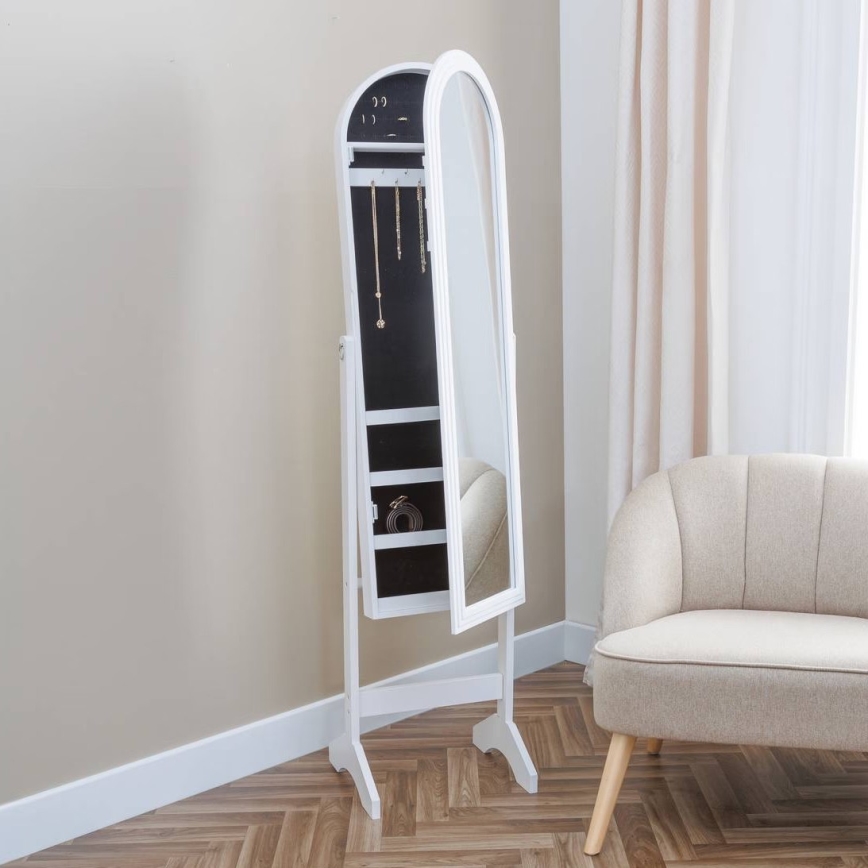 Atmosphera - Gulvspejl med smykkeskrin LEXY 158x38 cm, hvid