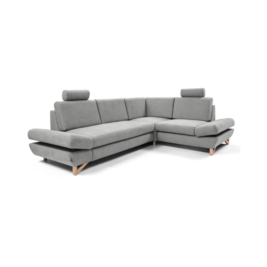 Udfoldelig polstret hjørnesofa i L-form med opbevaringsrum AVESTA, højrevendt, grå