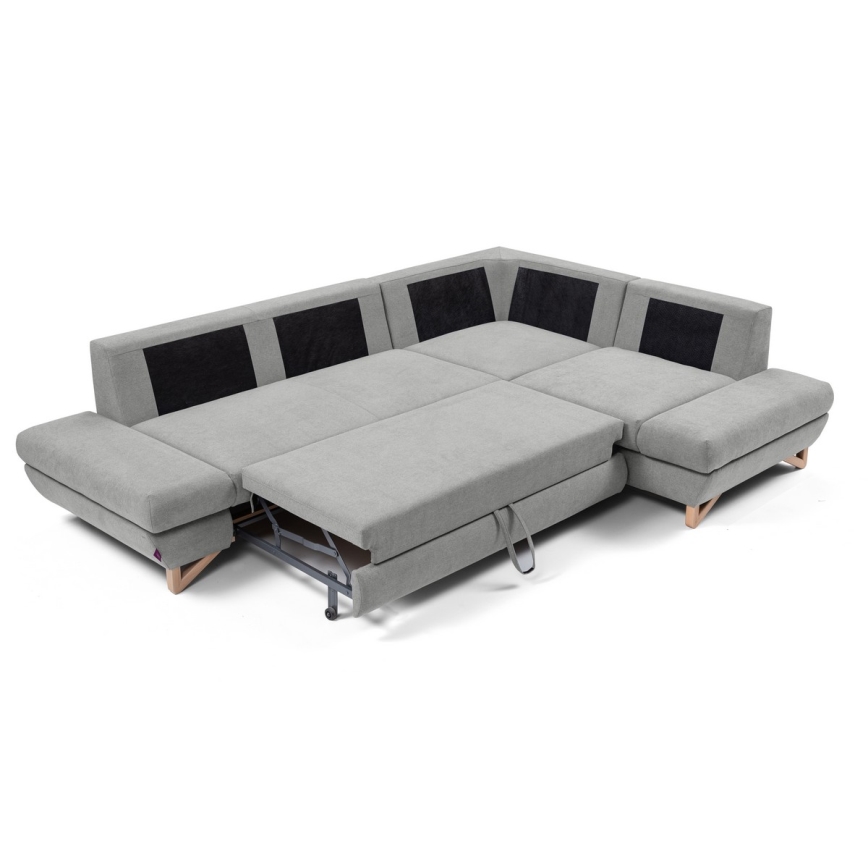 Udfoldelig polstret hjørnesofa i L-form med opbevaringsrum AVESTA, højrevendt, grå