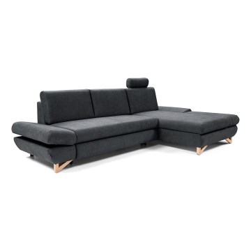 AVESTA L-formet højrevendt polstret hjørnesofa med sovefunktion og opbevaringsrum, antracit