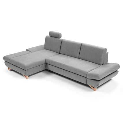 Polstret hjørnesofa med sovefunktion og opbevaring, L-formet AVESTA, venstrevendt, grå