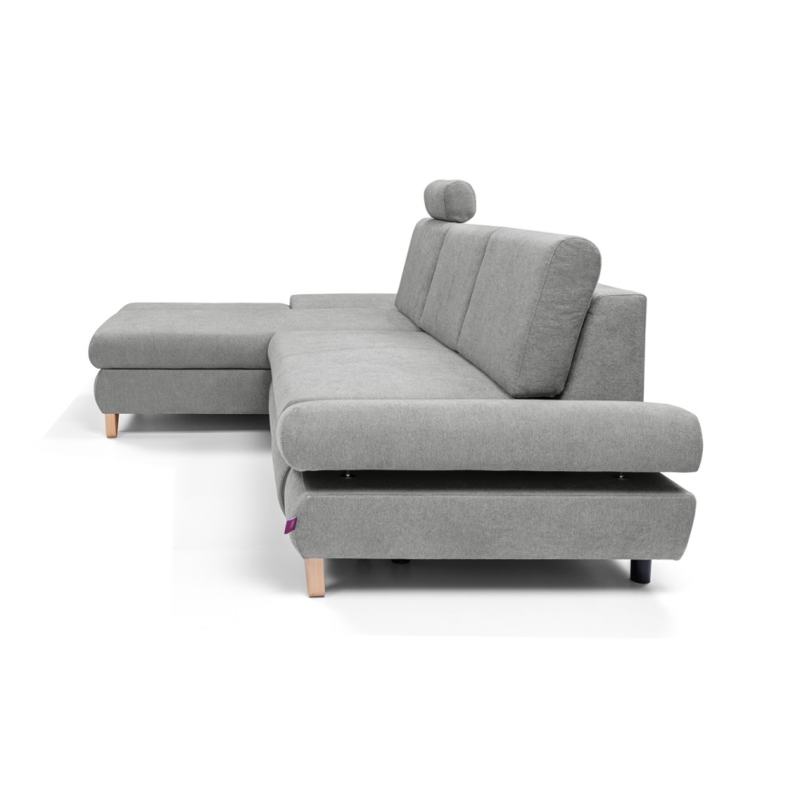 Polstret hjørnesofa med sovefunktion og opbevaring, L-formet AVESTA, venstrevendt, grå