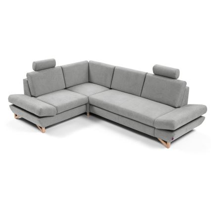 AVESTA L-formet udtrækbar polstret hjørnesofa med opbevaring, venstrevendt, grå
