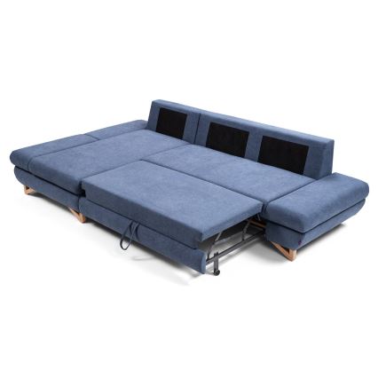 AVESTA polstret hjørnesofa i L-form med udtræksseng og opbevaringsrum, venstrevendt, blå