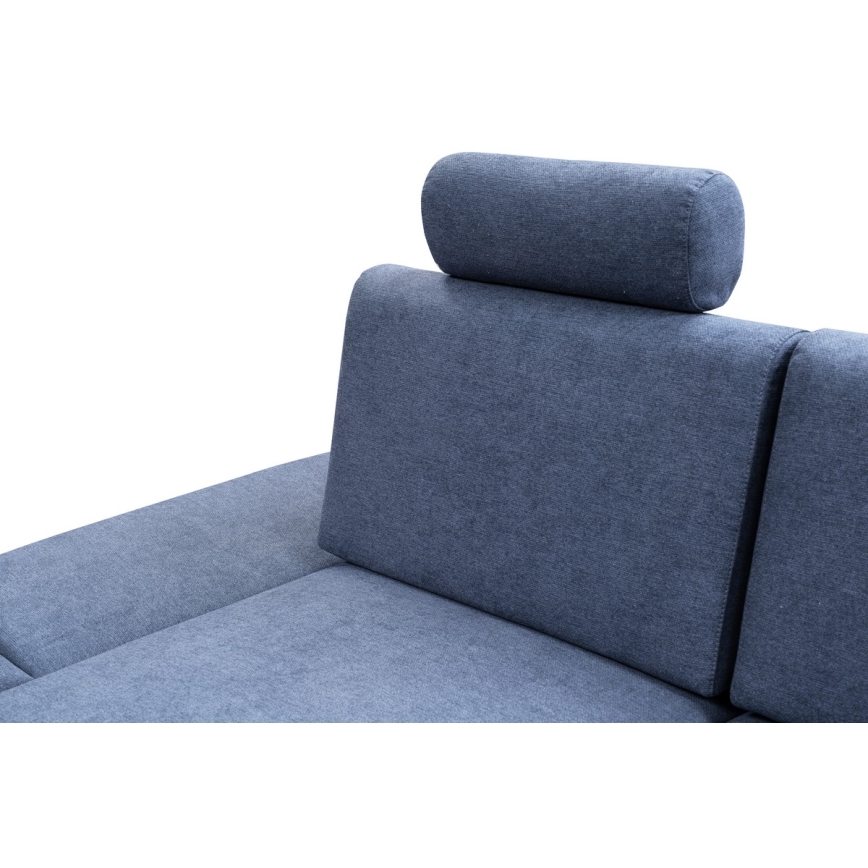 AVESTA polstret hjørnesofa i L-form med udtræksseng og opbevaringsrum, venstrevendt, blå