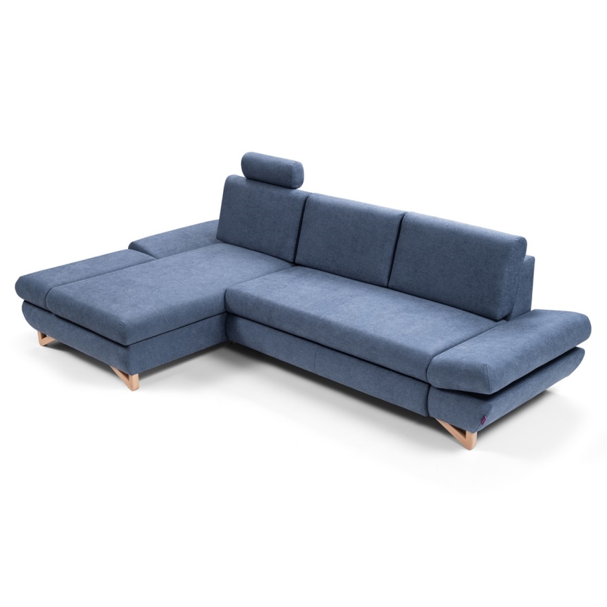 AVESTA polstret hjørnesofa i L-form med udtræksseng og opbevaringsrum, venstrevendt, blå