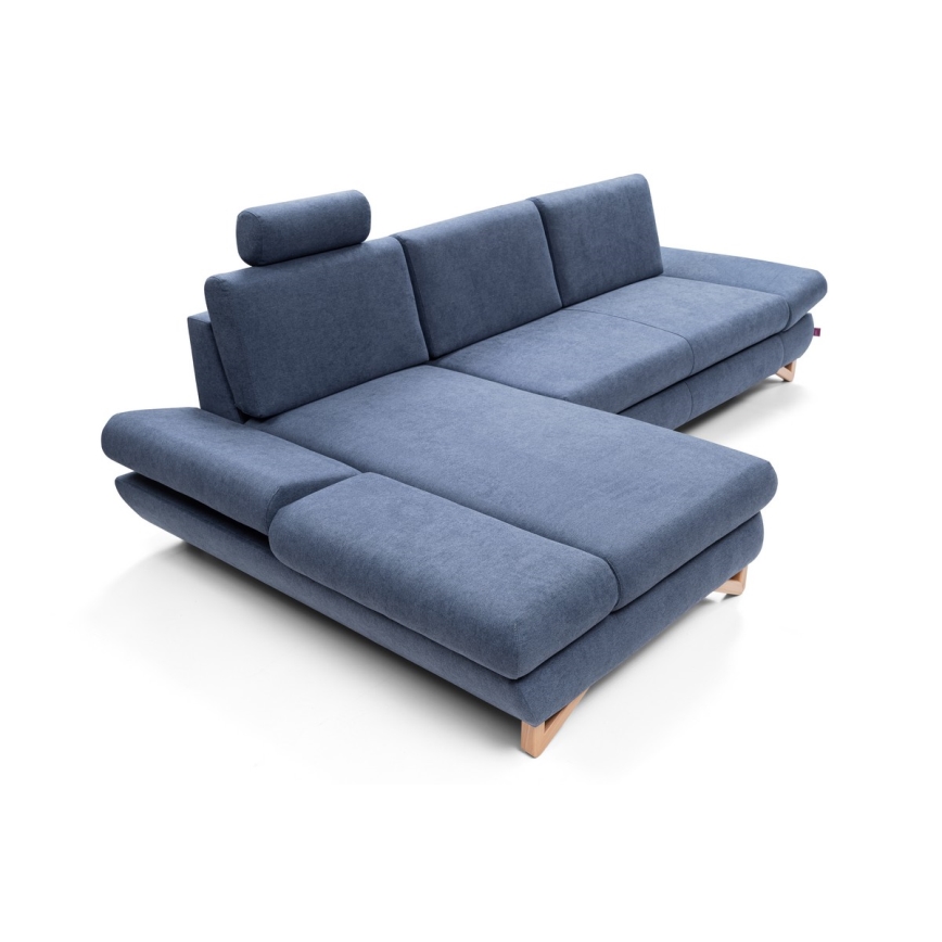 AVESTA polstret hjørnesofa i L-form med udtræksseng og opbevaringsrum, venstrevendt, blå
