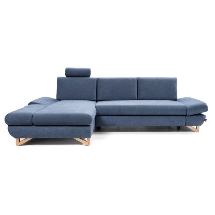 AVESTA polstret hjørnesofa i L-form med udtræksseng og opbevaringsrum, venstrevendt, blå