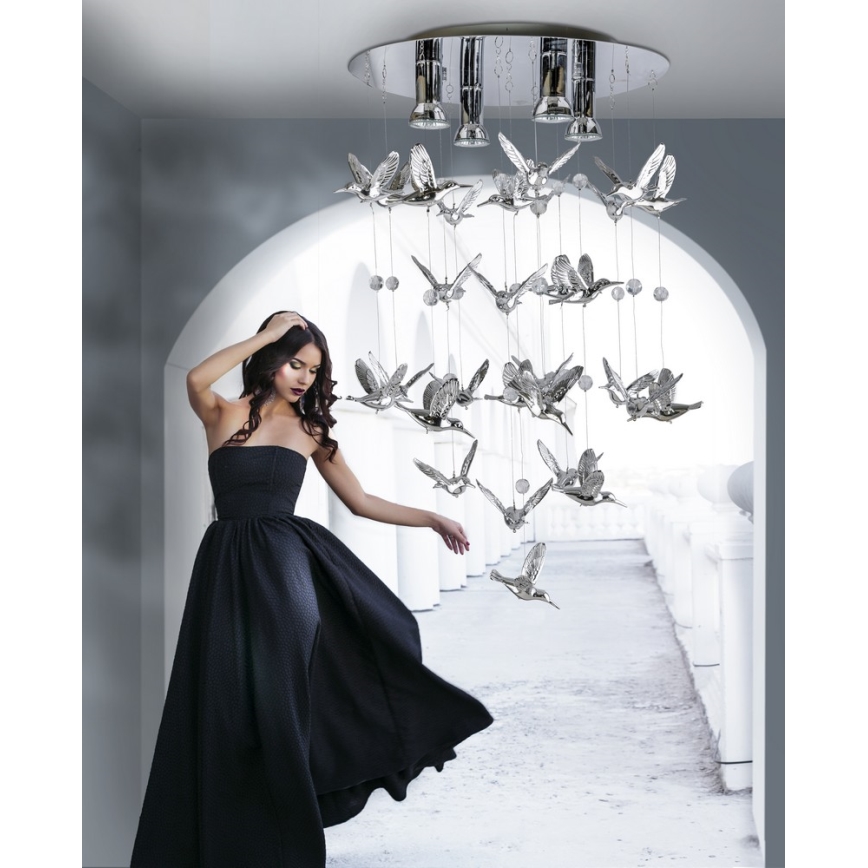 Azzardo AZ2449 - Lysekrone i en snor BIRDS 4xGU10/40W/230V