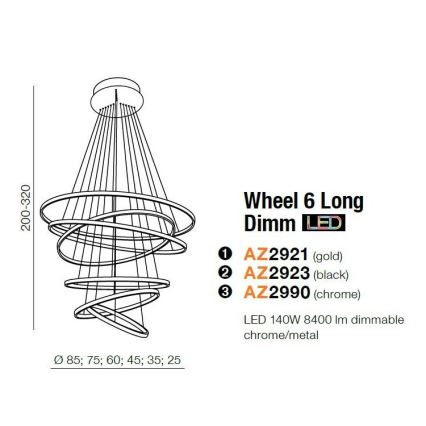 Azzardo AZ2921 - LED lysdæmper lysekrone i en snor WHEEL 6xLED/140W/230V