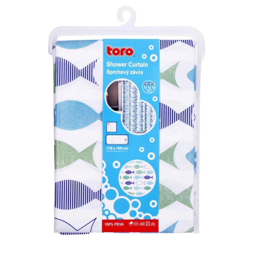 Badeforhæng TORO PREMIUM 178x199 cm blå/grøn