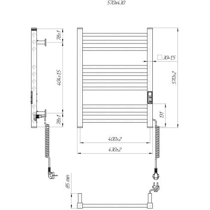 Badeværelses håndklædetørrer HF DERBY 100W/230V 57x43 cm, hvid, højre
