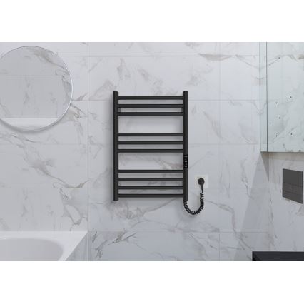 Badeværelses håndklædetørrer HF GREENWICH 100W/230V 57x43 cm sort højre rund