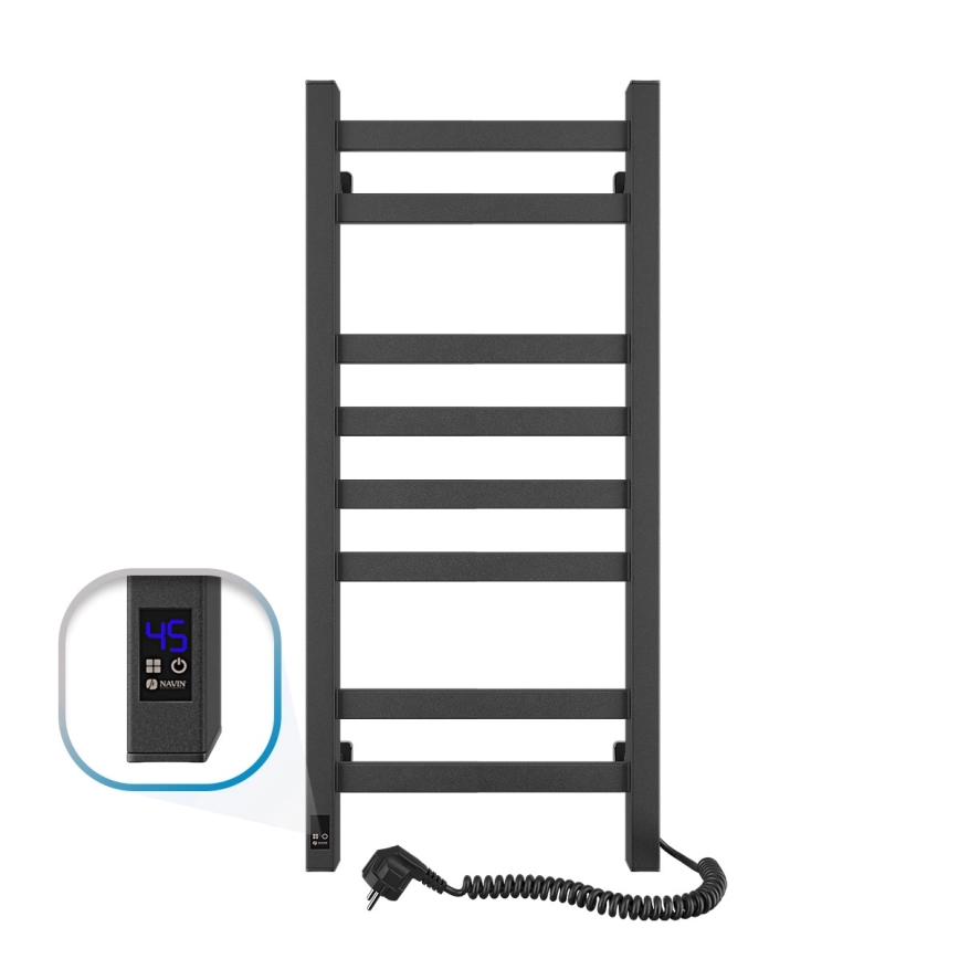 Badeværelses håndklæderadiator med termostat AVANGARD 251W/230V 80,6cm IP44 sort højre kantet