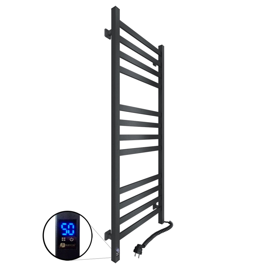 Badeværelses stigeradiator med termostat AVANGARD 459W/230V 120,6 cm IP44 sort højre kantet