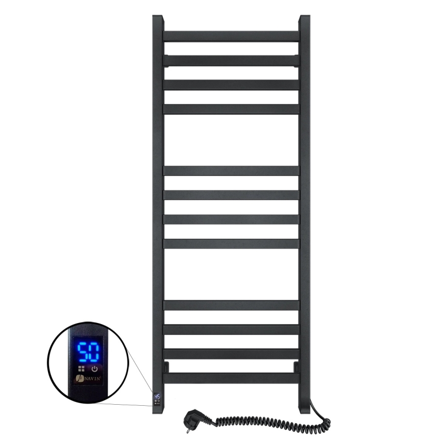 Badeværelses stigeradiator med termostat AVANGARD 459W/230V 120,6 cm IP44 sort højre kantet