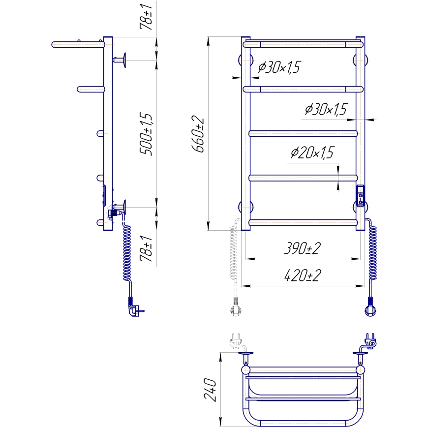 Badeværelses stigeradiator HOTEL 75W/230V 65x43 cm rustfrit stål/krom højre