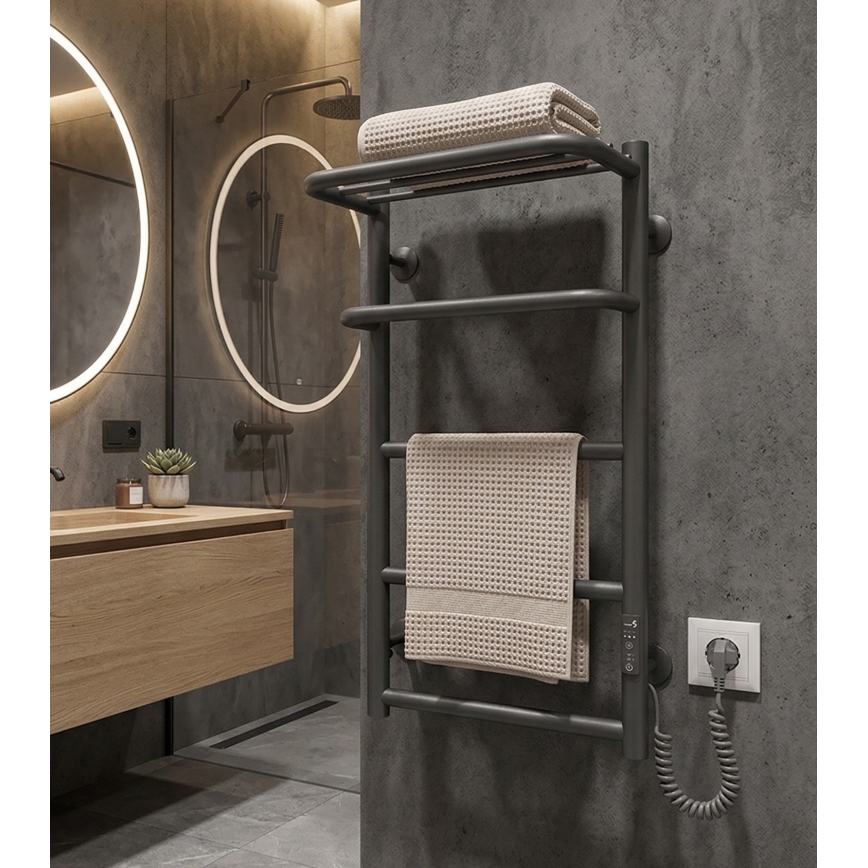Badeværelses stigeradiator HOTEL 75W/230V 66x42 cm rustfrit stål/antracit højre
