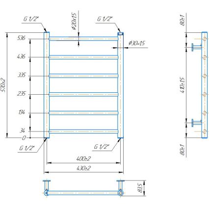 Badeværelses stigeradiator INOX FLAT 122W/230V 57x43 cm rustfrit stål/antracit