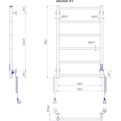Badeværelseshåndklædetørrer CLASSIC 110W/230V 81x52 cm, rustfrit stål/sort, højre