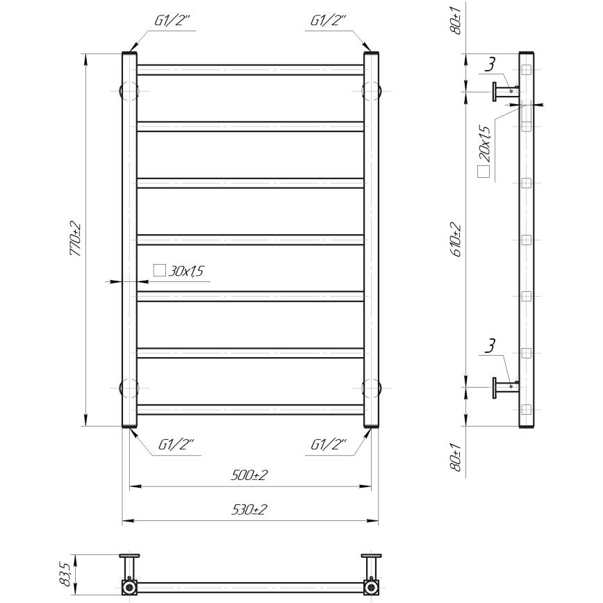 Badeværelseshåndklædetørrer INOX TOKIO 161W/230V 77x53 cm rustfrit stål/hvid