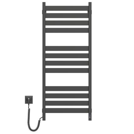 Håndklædetørrer (stigeradiator) med termostat LARGO 541W/230V 120,6 cm IP44, sort, venstrevendt, firkantet
