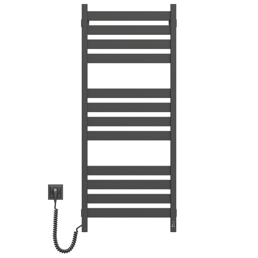 Håndklædetørrer (stigeradiator) med termostat LARGO 541W/230V 120,6 cm IP44, sort, venstrevendt, firkantet
