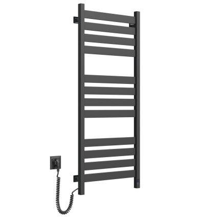 Håndklædetørrer (stigeradiator) med termostat LARGO 541W/230V 120,6 cm IP44, sort, venstrevendt, firkantet