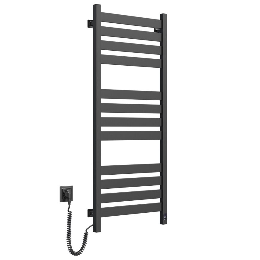 Håndklædetørrer (stigeradiator) med termostat LARGO 541W/230V 120,6 cm IP44, sort, venstrevendt, firkantet
