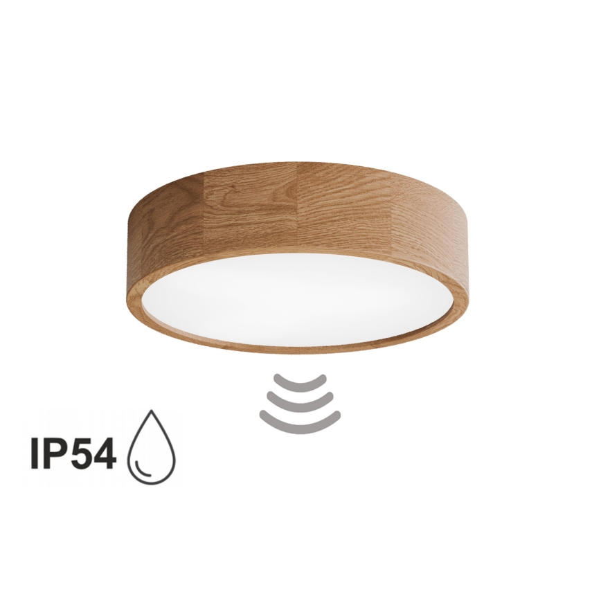 Badeværelsesloftlampe med sensor CLEO 3xE27/24W/230V, Ø 37,5 cm, IP54, eg