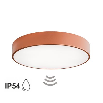 Badeværelsesloftlampe med sensor CLEO 4xE27/24W/230V Ø 50 cm IP54, kobberfarvet
