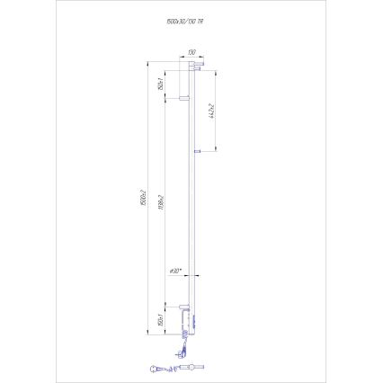 Badeværelsesradiator RAY 35W/230V 150x30 cm IP44 rustfrit stål/sort
