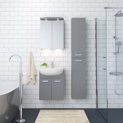 Badeværelsesskab med vask ASTRID + LED-spejlskab 4xLED/4,3W/230V IP44 grå
