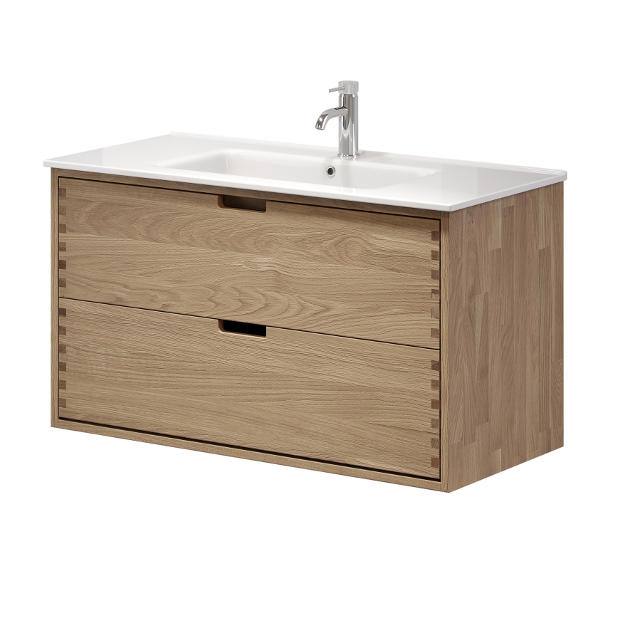 Badeværelsesskab med håndvask GRIBSKOV 100 cm beige/eg/hvid