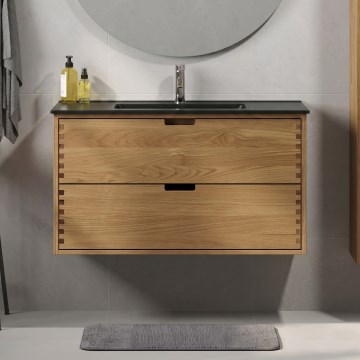 Badeværelsesskab med håndvask GRIBSKOV 100 cm beige/eg/sort