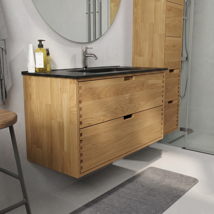 Badeværelsesskab med håndvask GRIBSKOV 100 cm beige/eg/sort