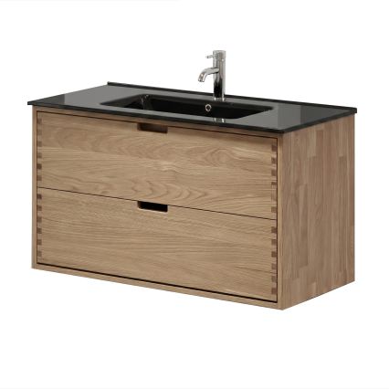 Badeværelsesskab med håndvask GRIBSKOV 100 cm beige/eg/sort