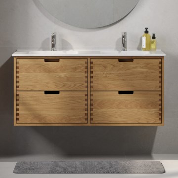 Badeværelsesskab med håndvask GRIBSKOV 120 cm beige/eg/hvid
