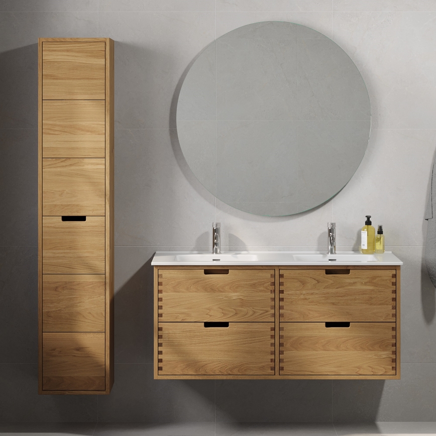 Badeværelsesskab med håndvask GRIBSKOV 120 cm beige/eg/hvid