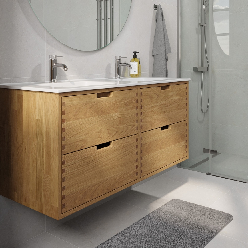 Badeværelsesskab med håndvask GRIBSKOV 120 cm beige/eg/hvid