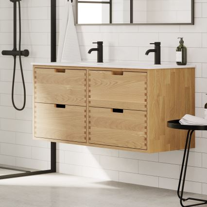 Badeværelsesskab med håndvask GRIBSKOV 120 cm beige/eg/hvid